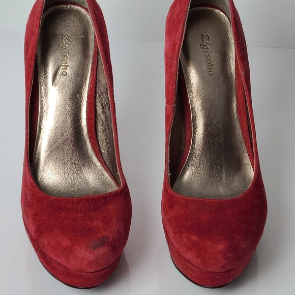 Red Leather Suede Zigi Soho Platform Heels sz 6 'S - Picture 9 of 10